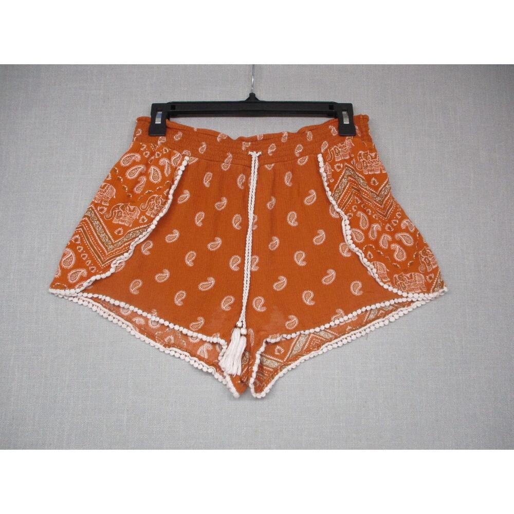 Mudd Orange Patterned Boho Festival Drawstring‎ Trimmed Shorts Womens Size Large